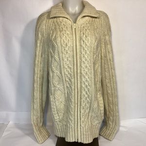 Vintage Womens shawl collar cable knit cardigan size Large full zip up sweater